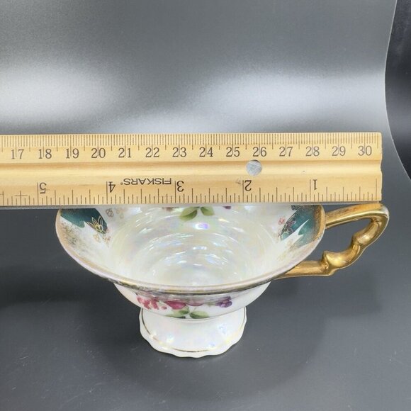 Vintage German Porcelain Teacup And Saucer Set Flower Pattern Gold Accent Decor - Picture 3 of 12